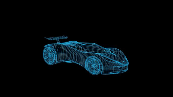 蓝色线框全息科技概念跑车2动画带通道