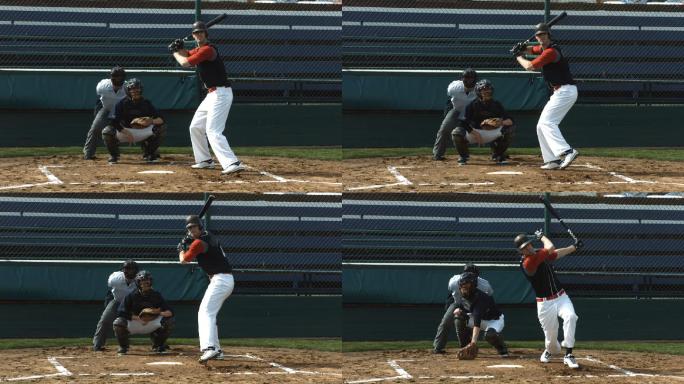 棒球运动员击球，慢动作
