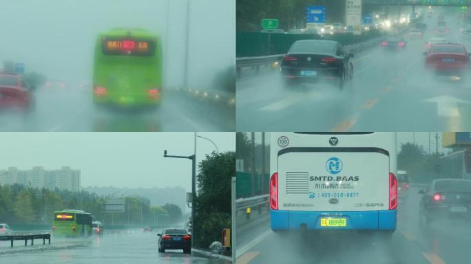 雨天城市，公路，驾驶汽车开车行驶第一视角