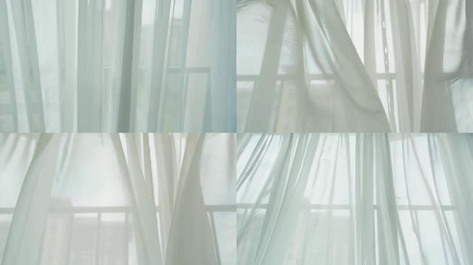 白色窗纱飘逸唯美白沙帘子意境视频素材空境