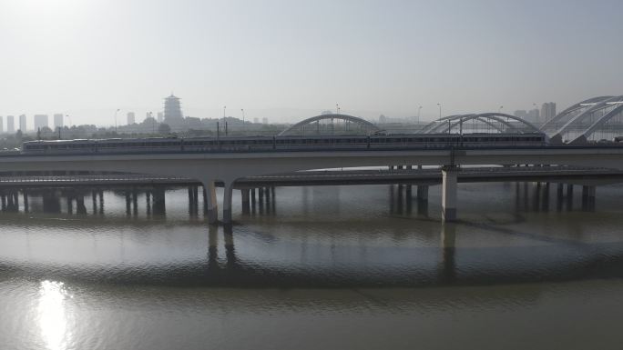 西安浐灞广运大桥4k航拍5