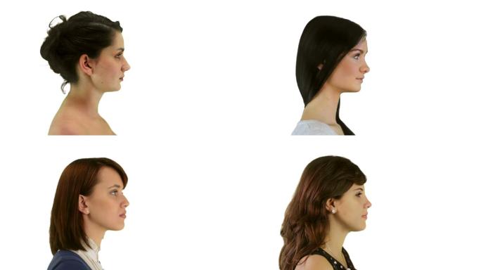 五个女人的侧面肖像与变形过渡