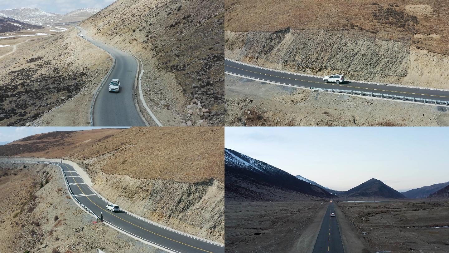 西藏318国道行车跟车航拍素材2