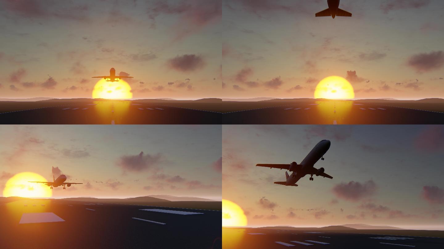 4K夕阳飞机起飞