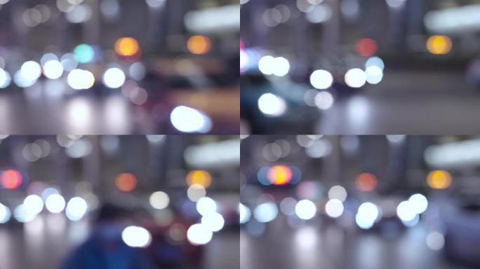 4K-高峰期堵车城市夜景光斑