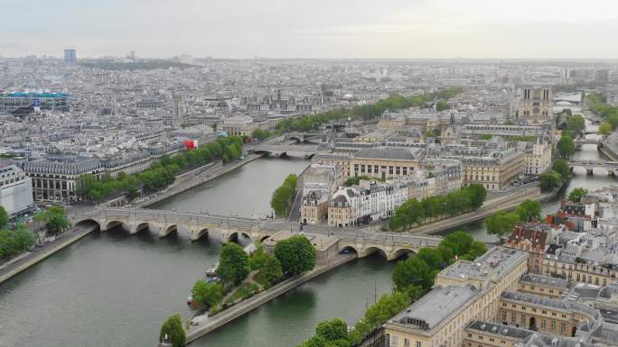 巴黎、塞纳河和西特岛鸟瞰图