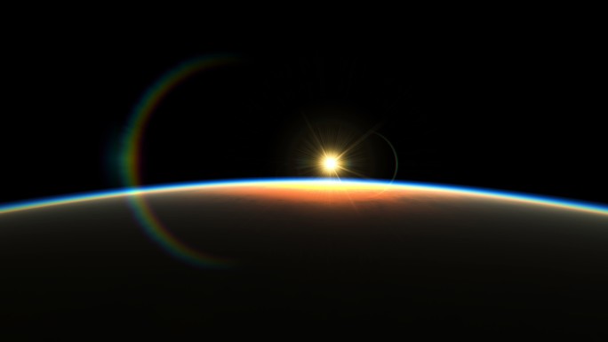 三维动画光线彩虹地球宇宙星球自转公转