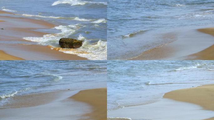 海浪拍打海滩海浪袭来海水冲刷海滩浪花