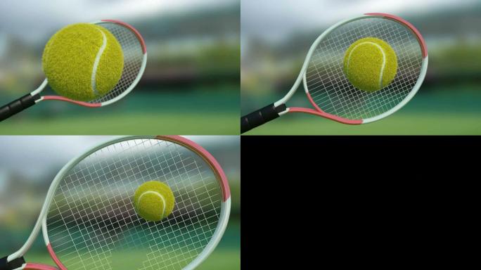 网球被球拍击中运动会网球拍打击
