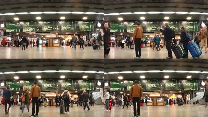 布鲁塞尔中央总站人来人往人流出行
