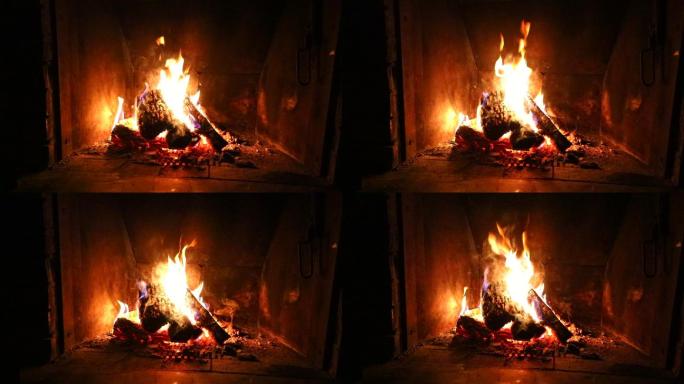壁炉里烧柴的特写镜头
