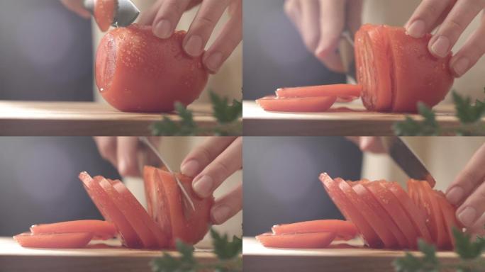 女生切番茄