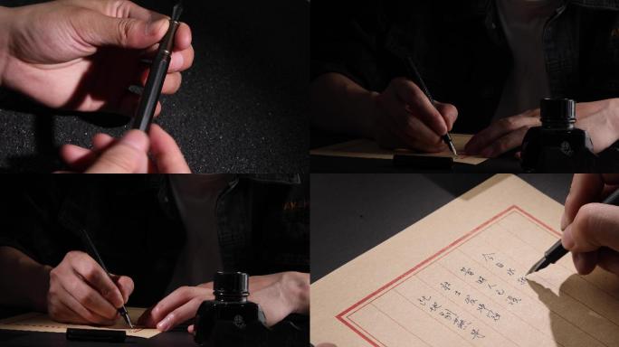 4k高清黑色复古钢笔写字写信视频