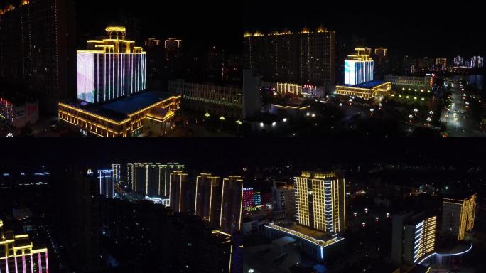 鄱阳夜景饶洲饭店航拍4k