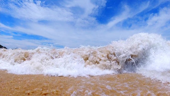 海浪拍打沙滩慢镜头慢速镜头空镜