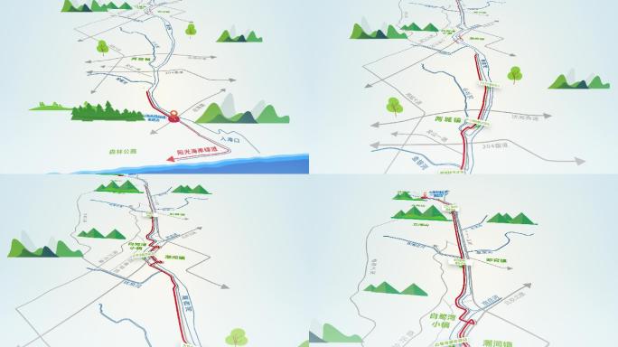 三维MG动画地图路线科技感青山绿水区位图