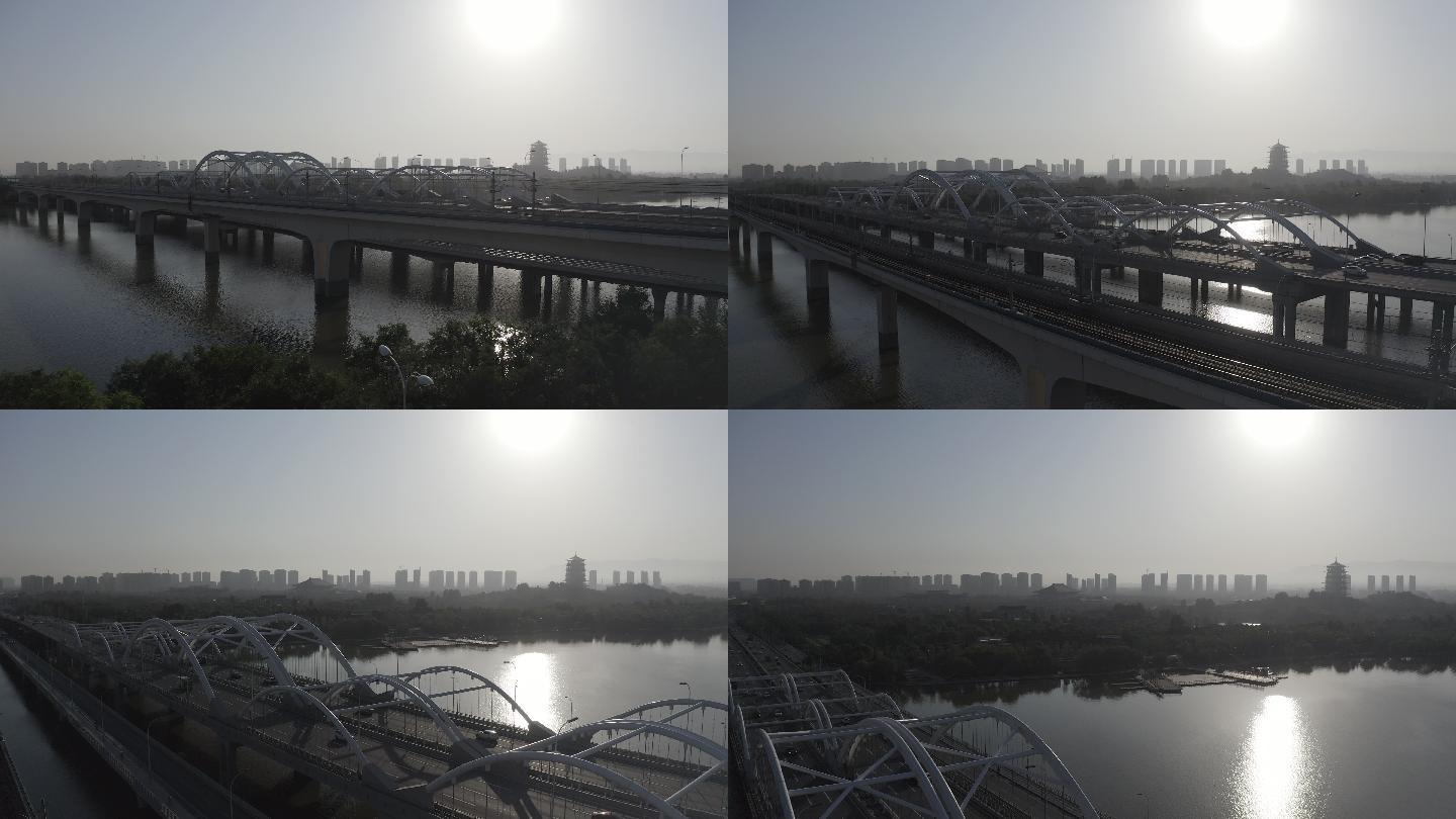 西安浐灞广运大桥早晨航拍(4k,D-LO