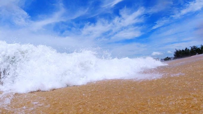 海浪拍打沙滩慢镜头慢速镜头空镜