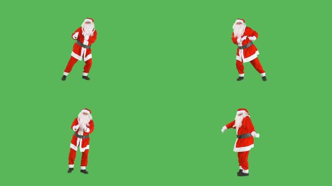 在绿色背景前跳舞的圣诞老人