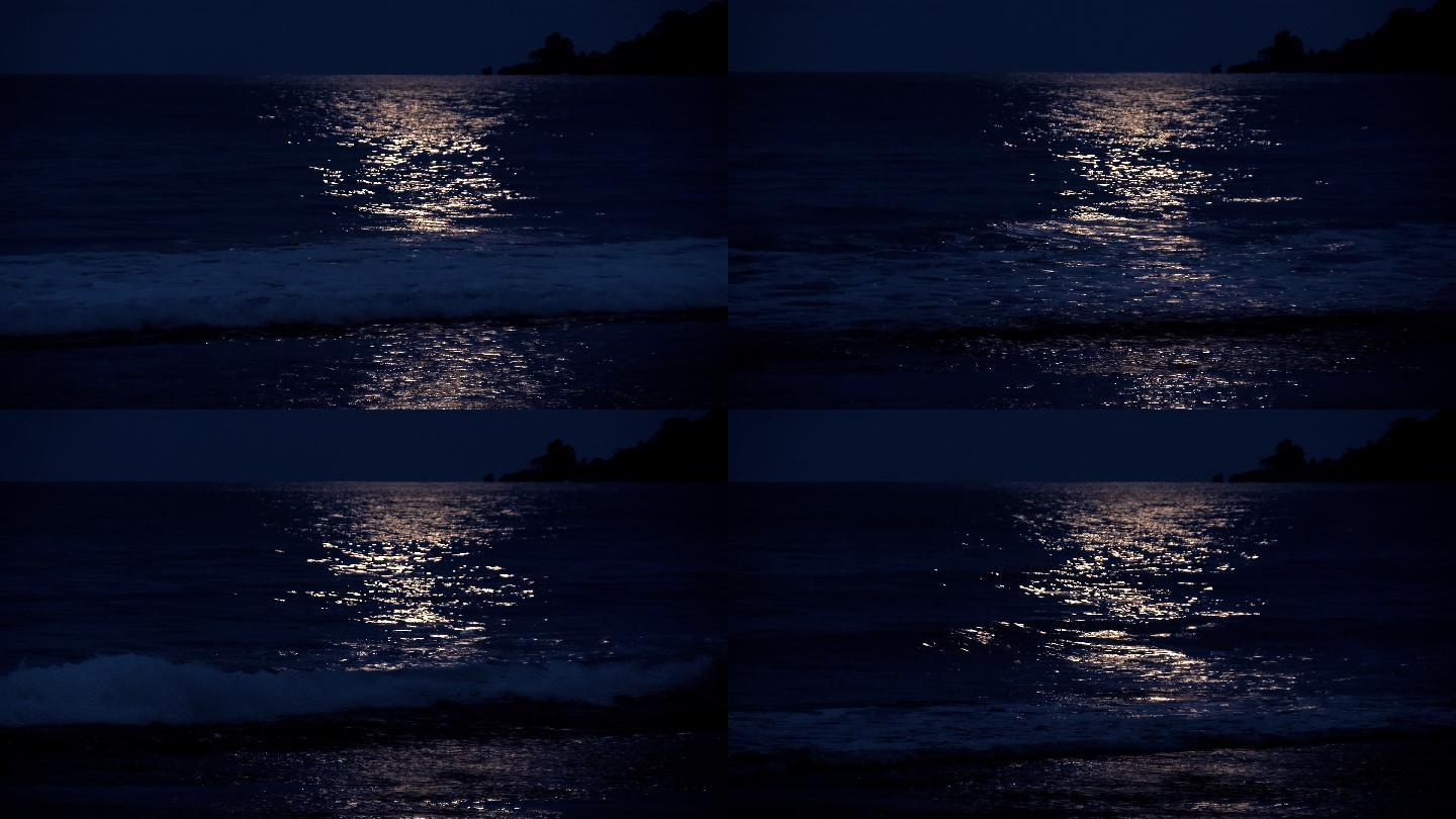 加勒比海海滩上的满月倒影