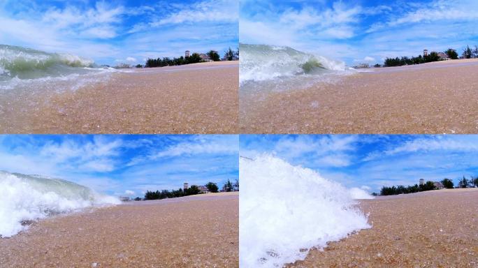 海浪拍打沙滩慢镜头慢速镜头空镜