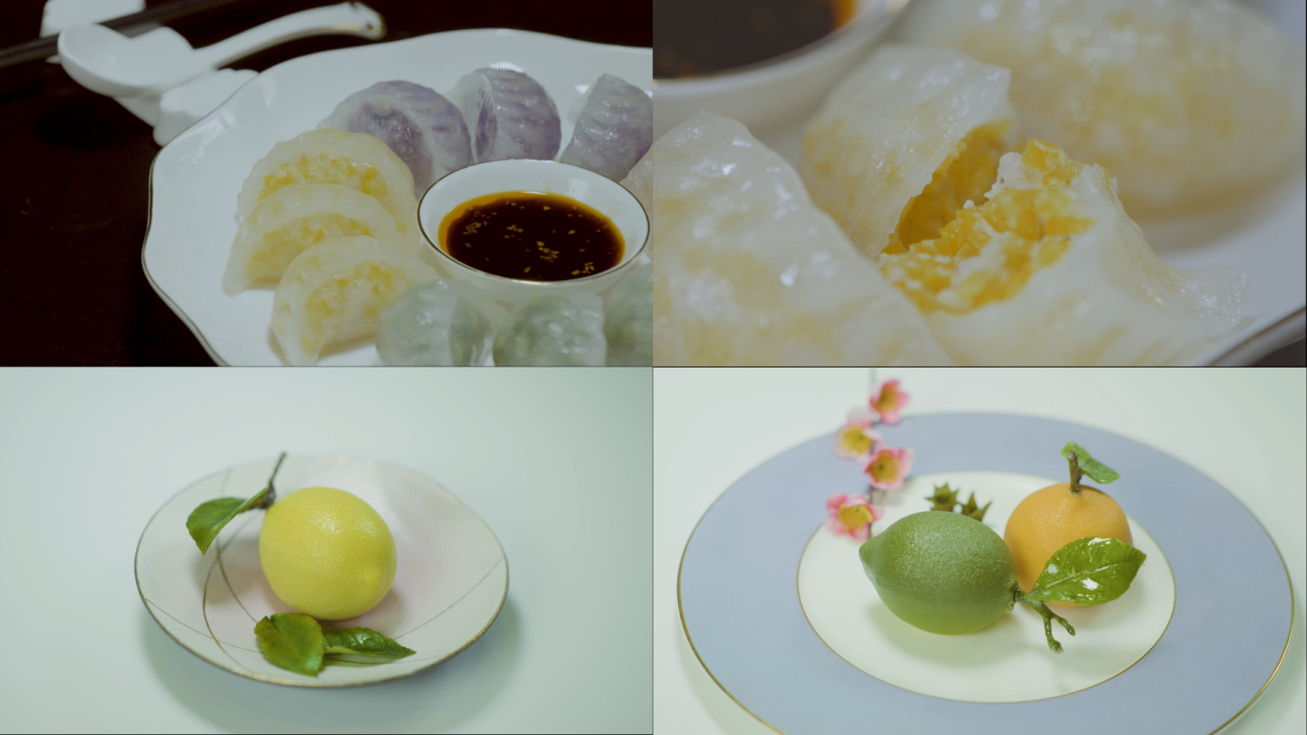 饺子摆盘水果甜食展示