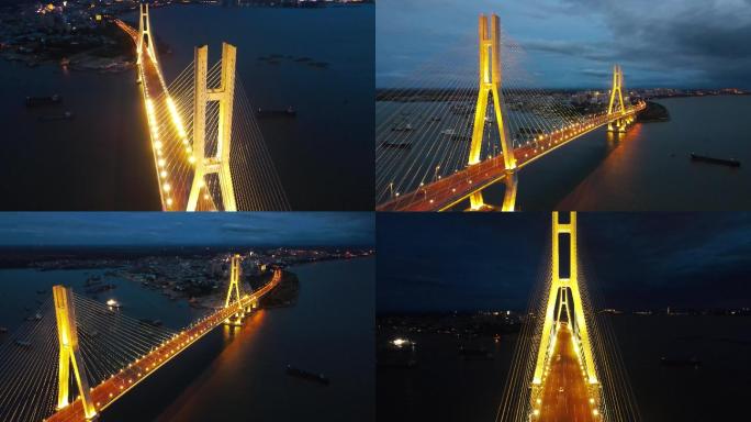 航拍海南洋浦大桥夜景