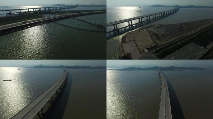 台州乐清湾跨海大桥在建时航拍