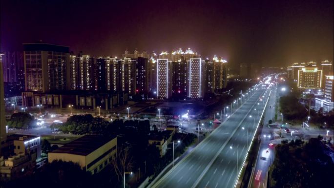 襄城夜景延时航拍素材