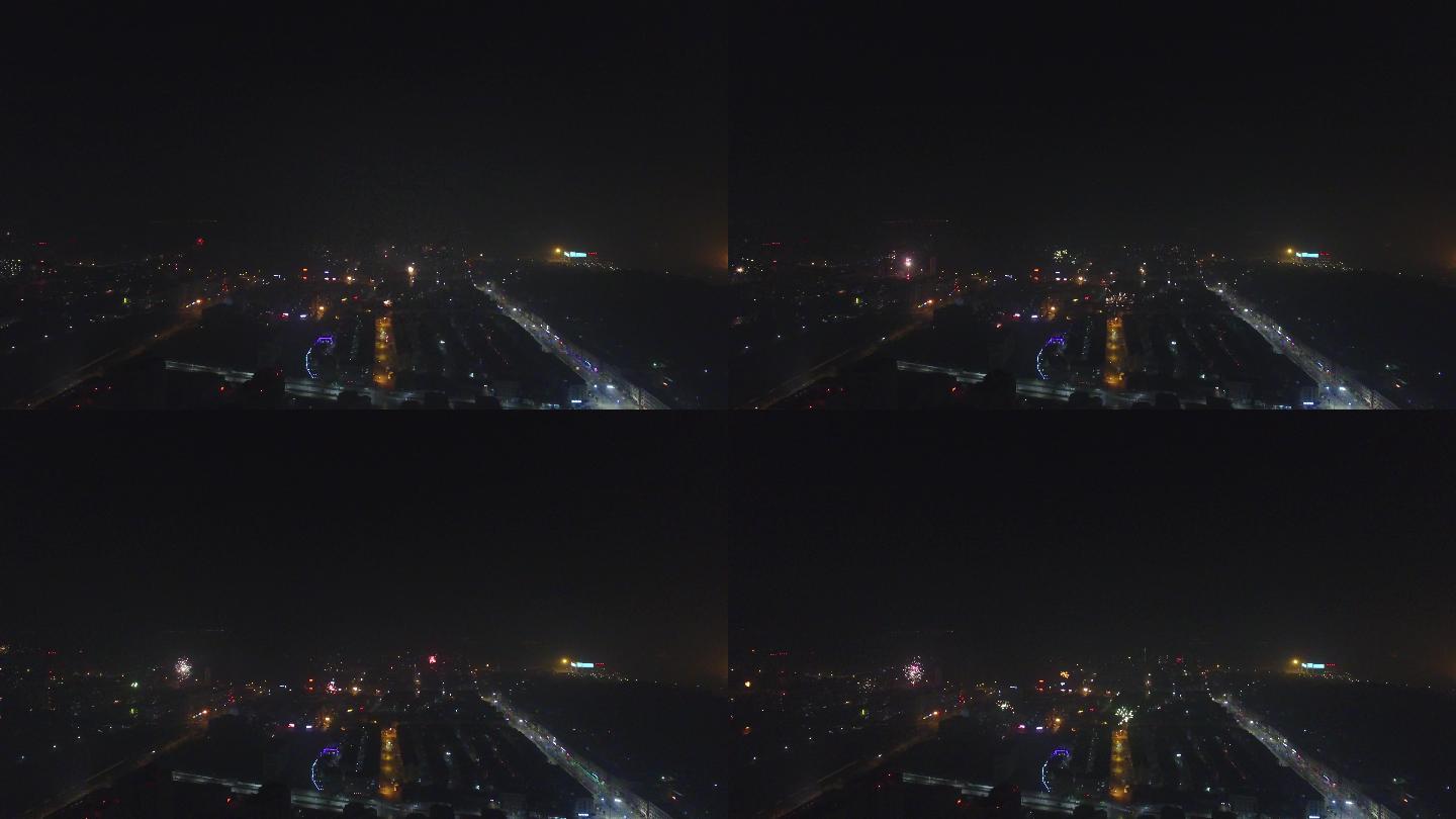 中国城镇除夕夜烟花航拍