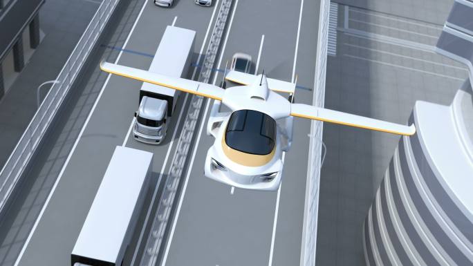 飞过高速公路的未来飞车