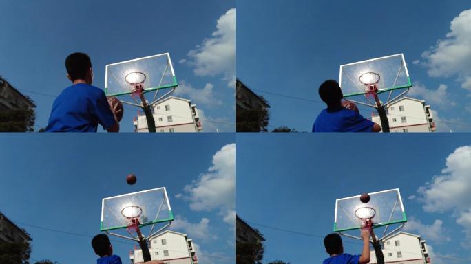 篮球投蓝打球投球青少年体育