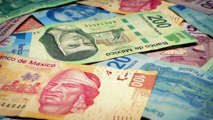 墨西哥比索钞票旋转特写