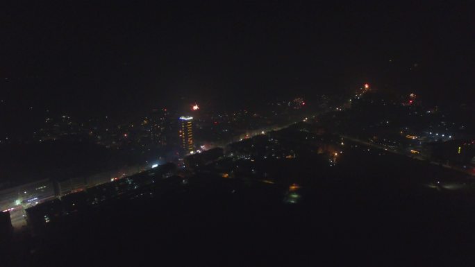 中国沿海城镇除夕夜烟花航拍