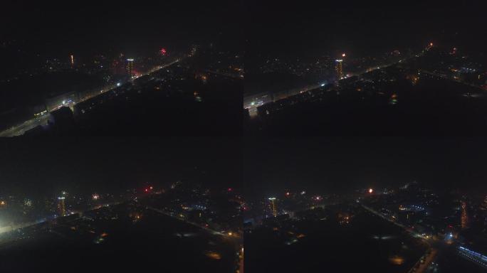 中国沿海城镇除夕夜烟花航拍