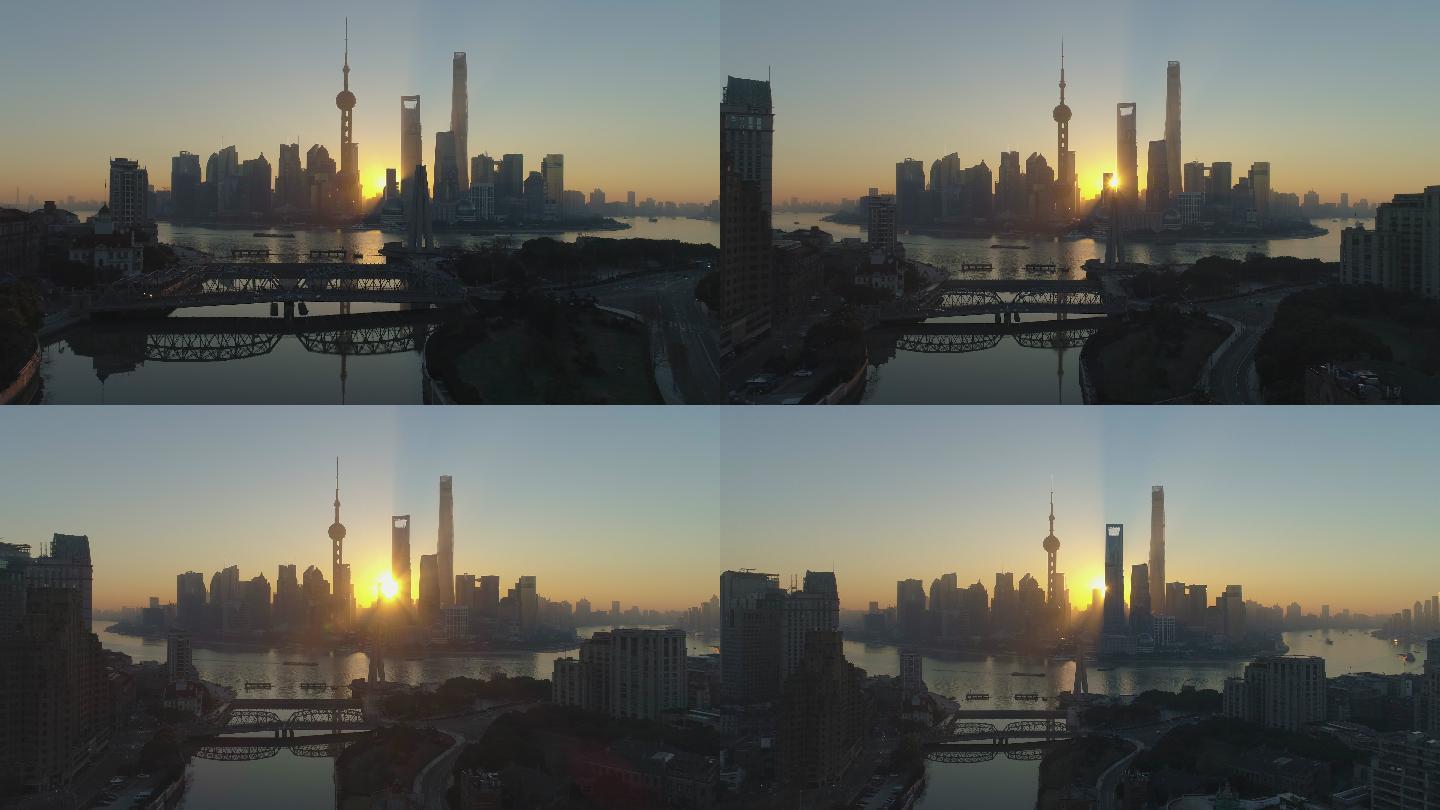 日出时分，上海天际线和外白渡桥尽收眼底。
