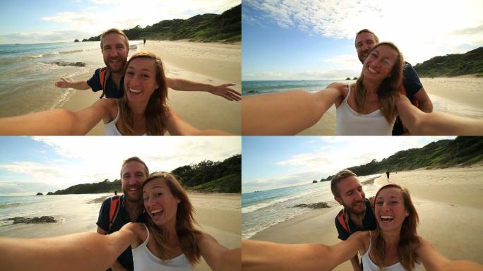 澳大利亚拜伦湾的一对年轻夫妇自拍