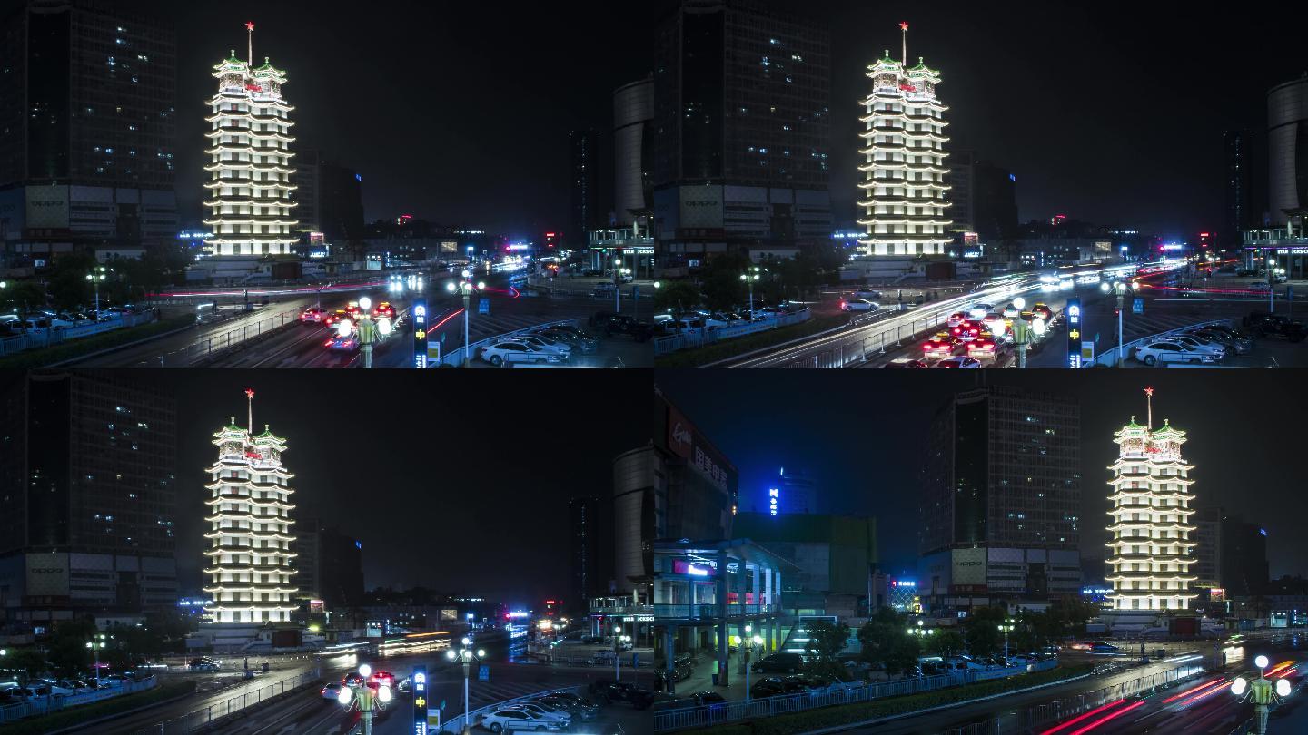 4K高清郑州二七塔延时摄影繁华城市夜景