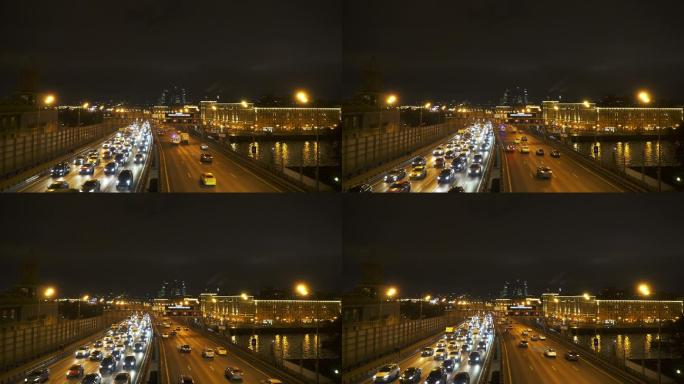 鸟瞰夜市交通堵塞。