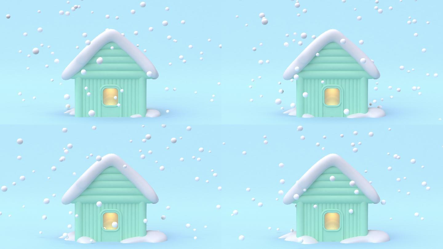 房子卡通动画冬天场景