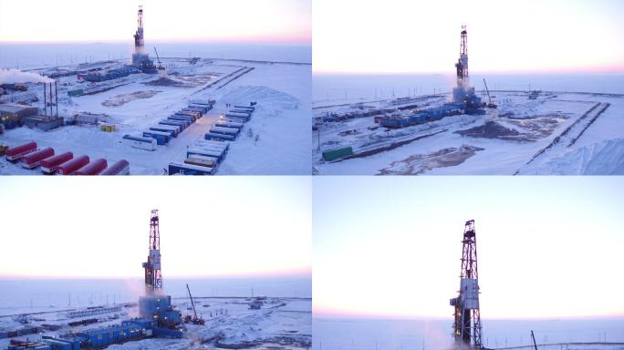 西伯利亚北部石油钻探鸟瞰图