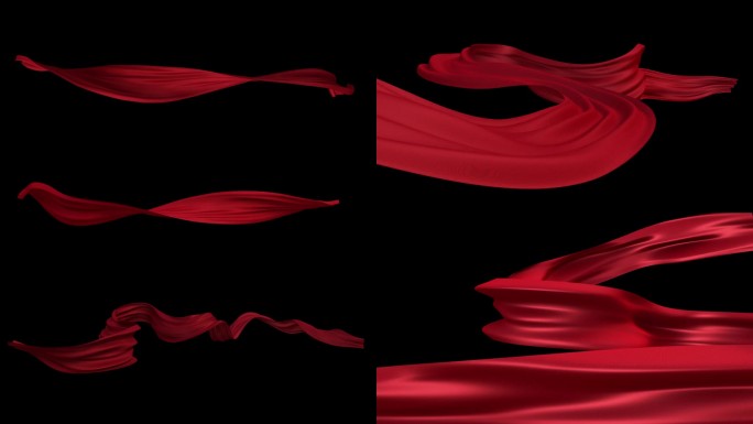 红色飘逸丝绸背景素材透明通道