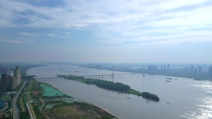 武汉长江白沙洲大桥4K航拍