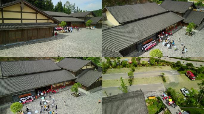 4K游客参观十八洞村寨学习航拍空镜