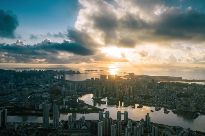 航拍港珠澳大桥与澳门城市风光延时