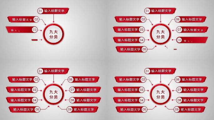 红色九大类9个方面9个分支九个板块