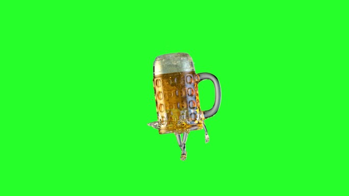 绿色背景上的跳舞啤酒杯3D渲染