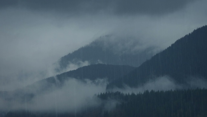 雨中的雾山山间云雾云海雨滴雾蒙蒙