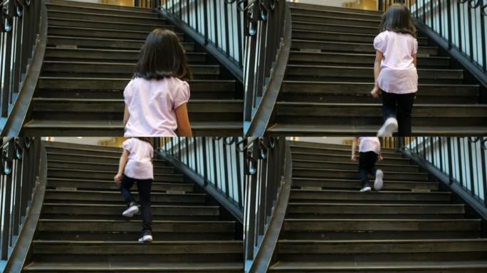 女孩跑上楼梯