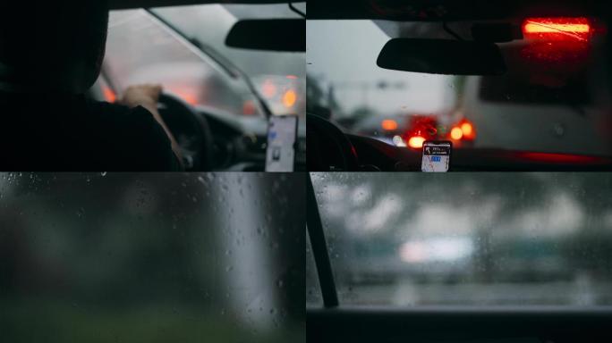 雨天开车车窗景色